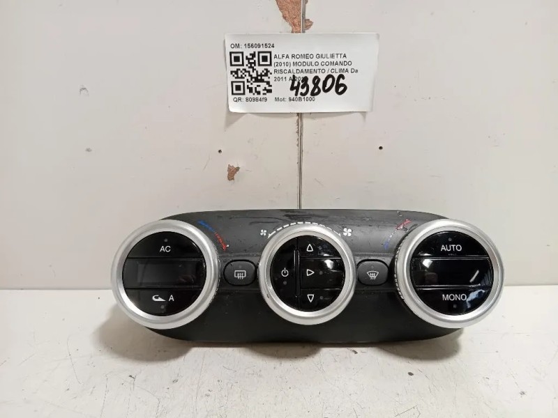 Modulo Comando Riscaldamento Clima 156091524 Alfa Romeo Giulietta 2010