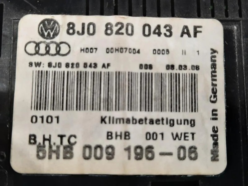 Modulo Comando Riscaldamento Clima 8J0 820 043 AF Audi TT 8J3 2010