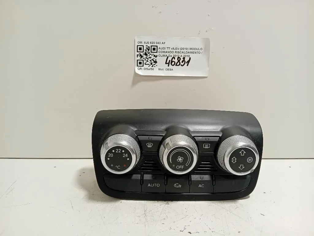 Modulo Comando Riscaldamento Clima 8J0 820 043 AF Audi TT 8J3 2010