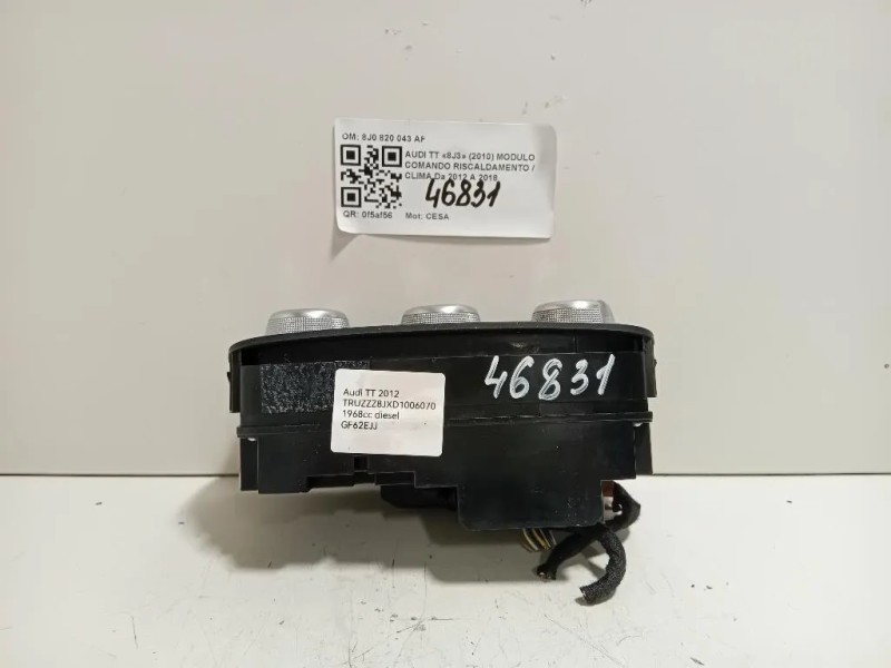 Modulo Comando Riscaldamento Clima 8J0 820 043 AF Audi TT 8J3 2010