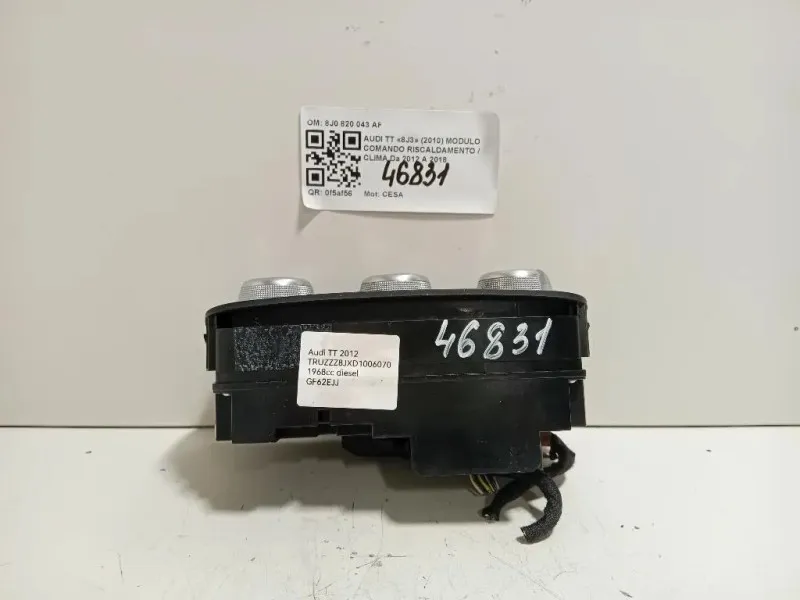 Modulo Comando Riscaldamento Clima 8J0 820 043 AF Audi TT 8J3 2010