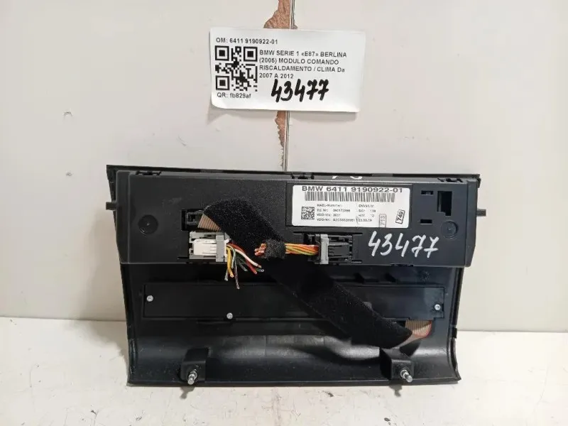 Modulo Comando Riscaldamento Clima 6411 9190922-01 Bmw Serie 1 E87 Berlina 2005