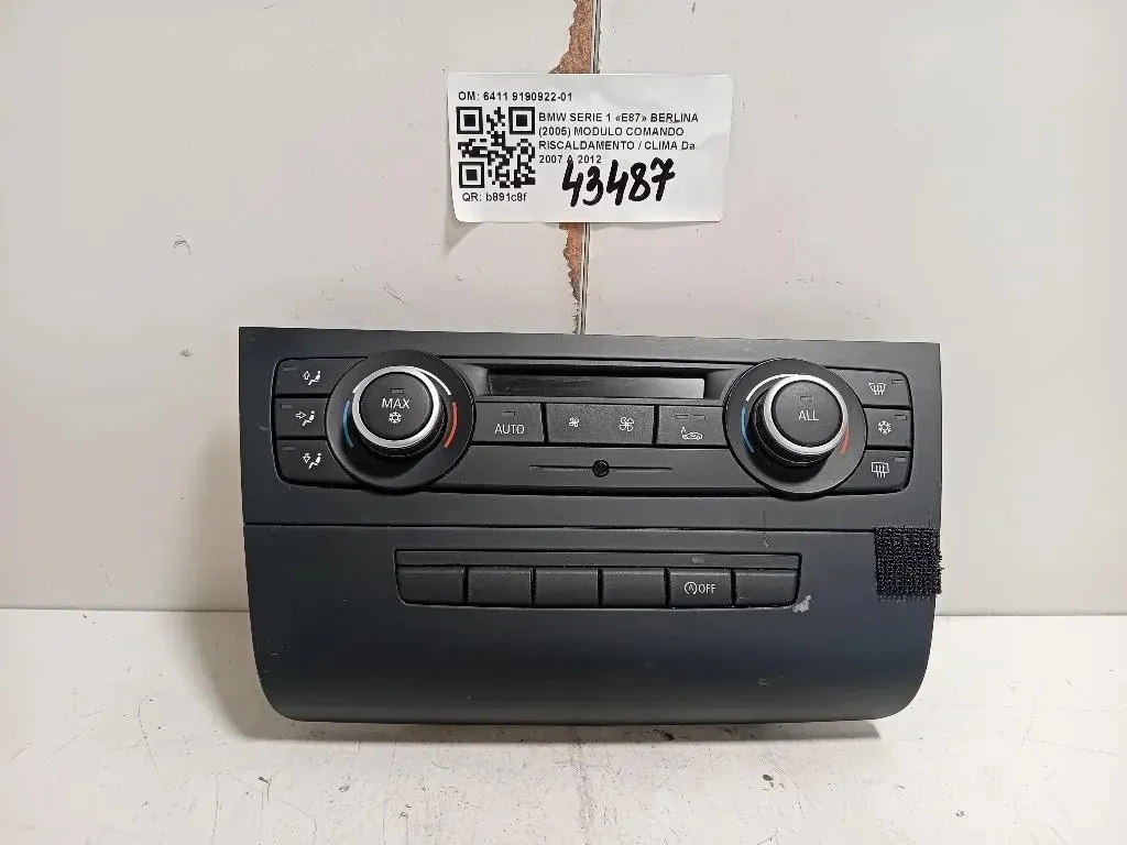 Modulo Comando Riscaldamento Clima 6411 9190922-01 Bmw Serie 1 E87 Berlina 2005