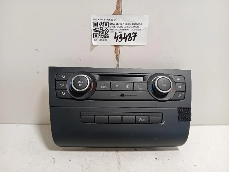 Modulo Comando Riscaldamento Clima 6411 9190922-01 Bmw Serie 1 E87 Berlina 2005