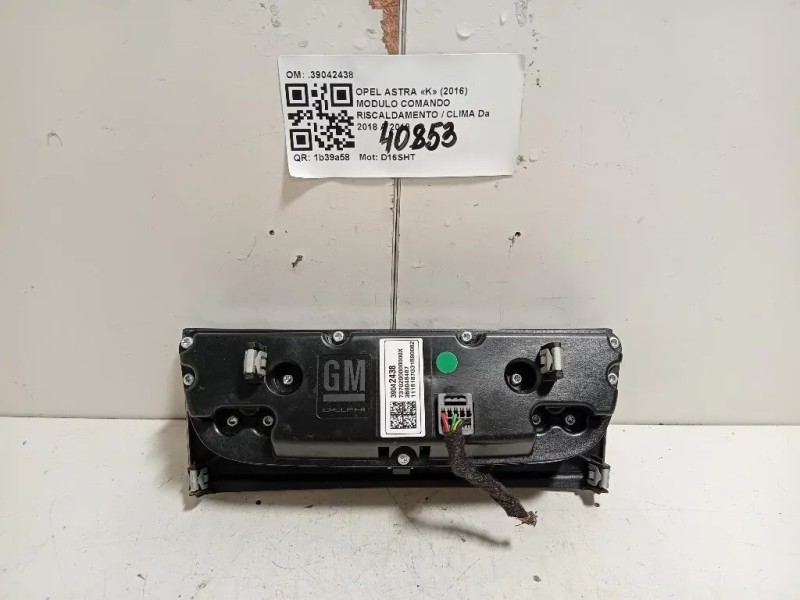 Modulo Comando Riscaldamento Clima 39042438 Opel Astra K 2016