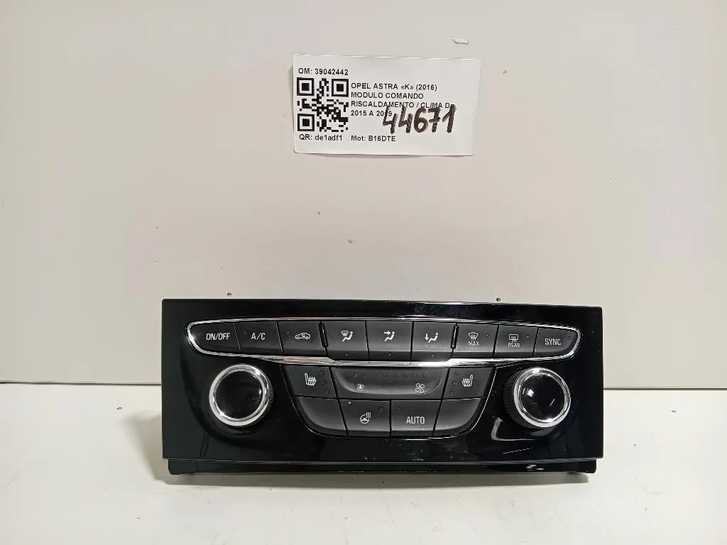 Modulo Comando Riscaldamento Clima 39042442 Opel Astra K 2016