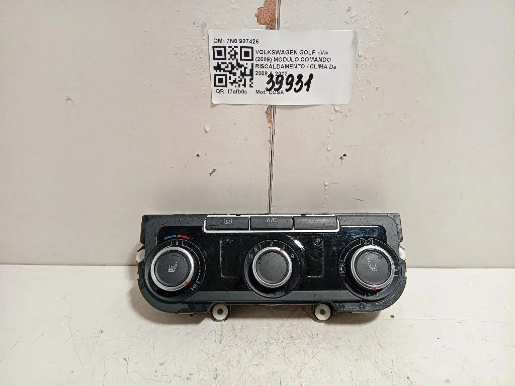 Modulo Comando Riscaldamento Clima 7N0 907426 Volkswagen GOLF VI 2009