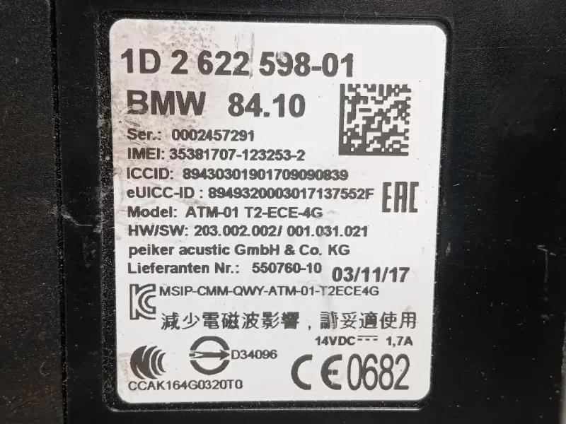 Modulo Telematico 2622598-01 Bmw Serie 1 F20 Berlina 2015