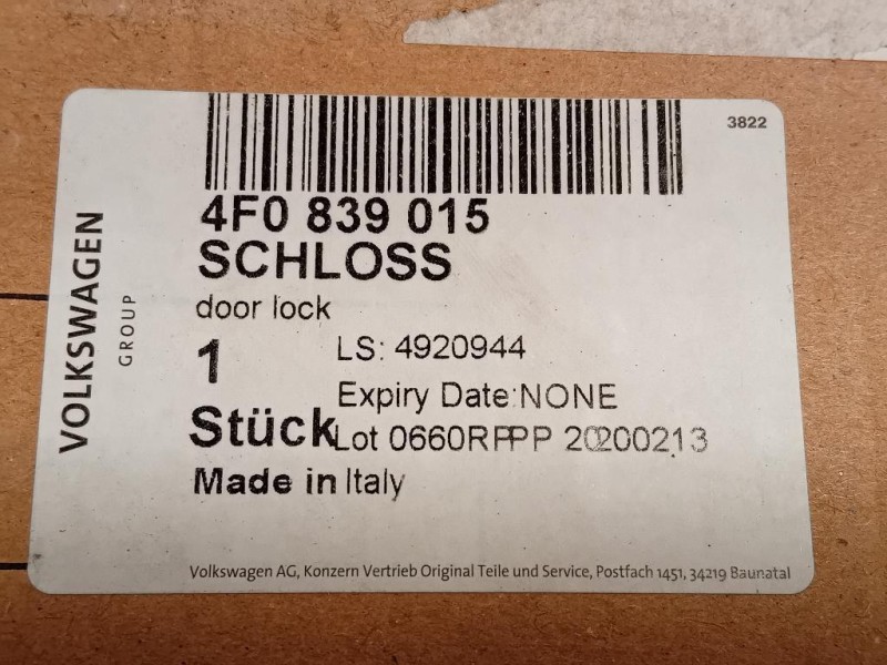 Serratura Porta POST SX 4F0 839 015 NUOVO Audi A3 8VA Sportback 2012