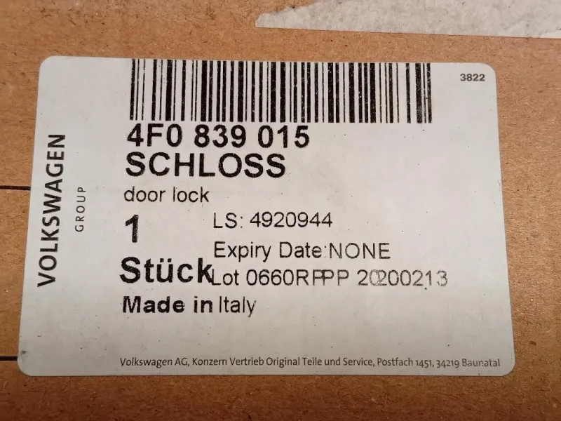 Serratura Porta POST SX 4F0 839 015 NUOVO Audi A3 8VA Sportback 2012