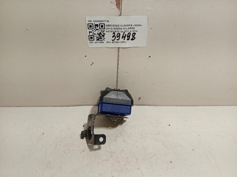 Sirena Allarme Antifurto A0038207726 Mercedes Classe B W246 2012