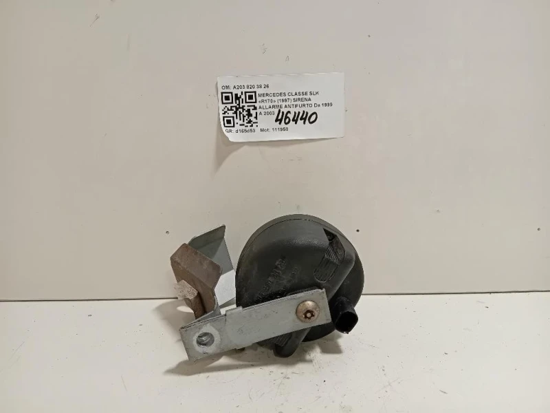 Sirena Allarme Antifurto A203 820 38 26 Mercedes Classe SLK R170 1997