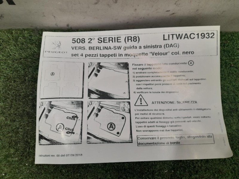 Tappetini Moquette ORIGINALI LITWAC1932 Peugeot 508 II 2018