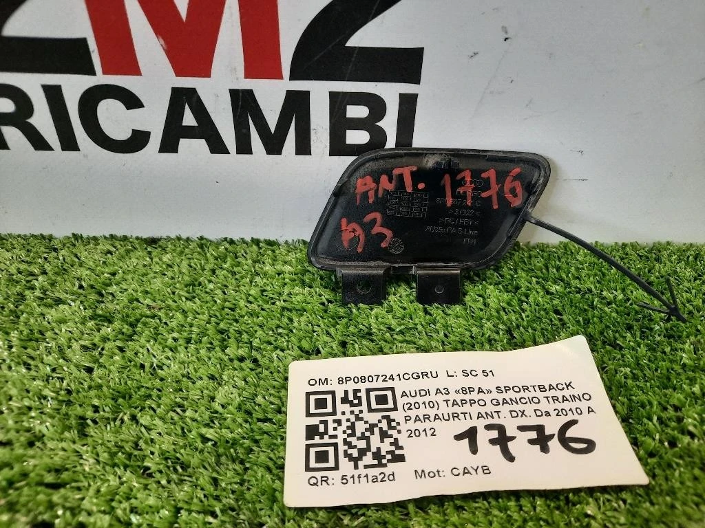Tappo Gancio Traino Paraurti ANT DX 8P0807241CGRU Audi A3 8PA Sportback 2010