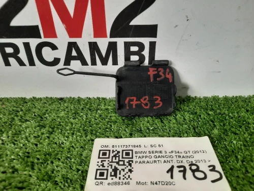 Tappo Gancio Traino Paraurti ANT DX 51117371845 Bmw Serie 3 F34 GT 2012