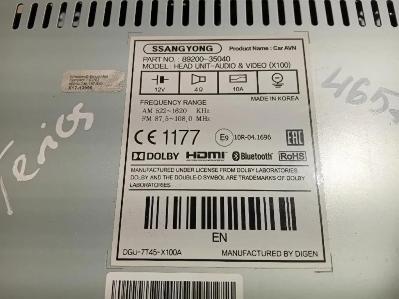 Navigatore Satellitare 89200-35040 Ssangyong Tivoli 2015