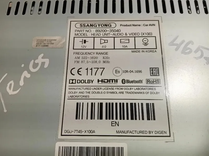 Navigatore Satellitare 89200-35040 Ssangyong Tivoli 2015