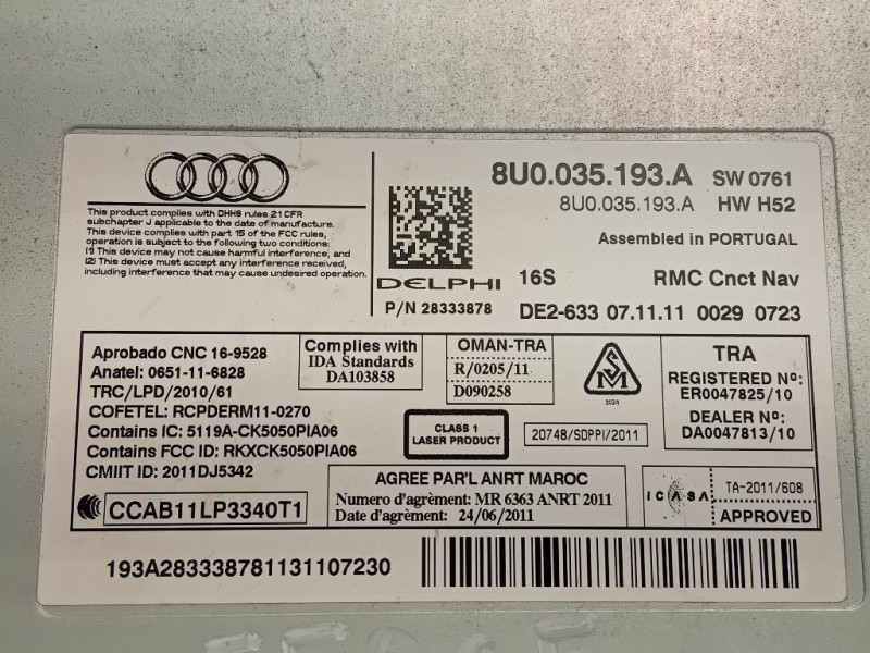 Unità Autoradio 8U0035193A Audi Q3 8UB 2012