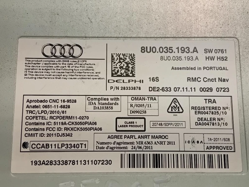 Unità Autoradio 8U0035193A Audi Q3 8UB 2012