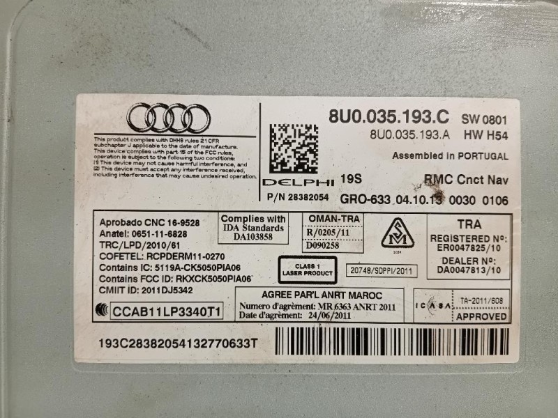 Unità Autoradio 8U0035193C Audi Q3 8UB 2012