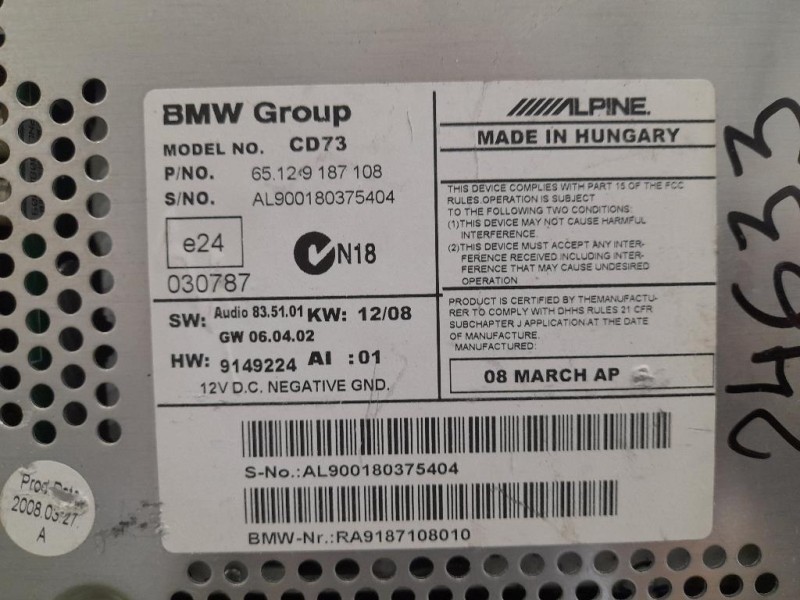 Unità Autoradio 65129187108 Bmw Serie 1 E81 Berlina 2005