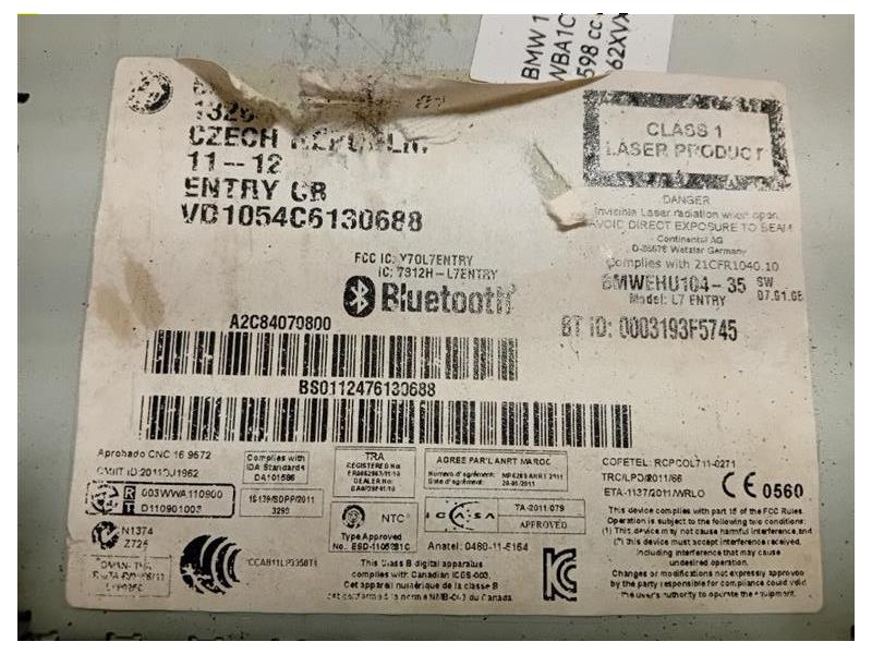 Unità Autoradio A2C31366800 Bmw Serie 1 F20 Berlina 2012