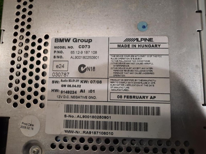 Unità Autoradio 65129187108 Bmw Serie 3 E90 Berlina 2005