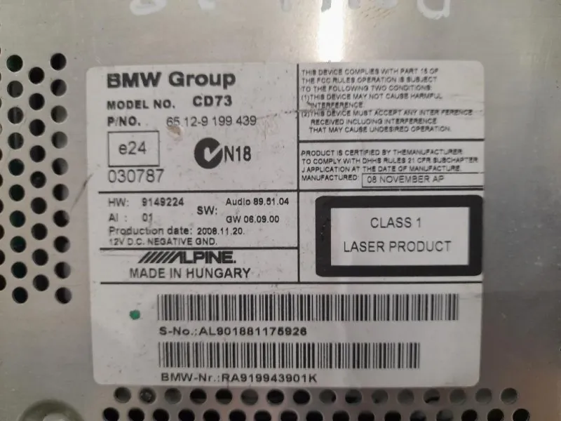 Unità Autoradio 65129199439 Bmw Serie 3 E92 Coupe 2007