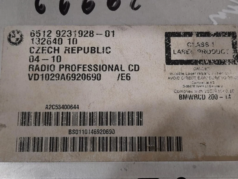 Unità Autoradio 65129231928-01 Bmw Serie 3 E92 Coupe 2007