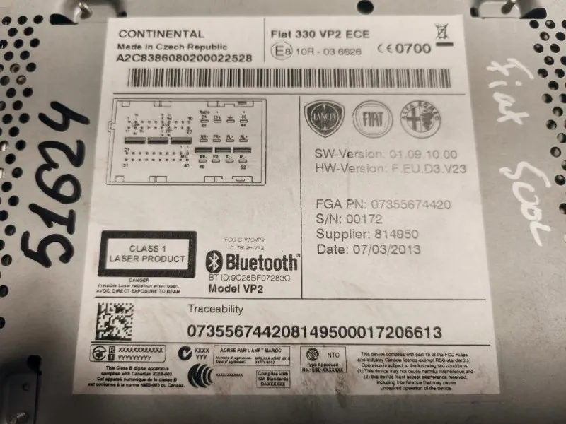 Unità Autoradio 07355674420 Fiat 500L 2013