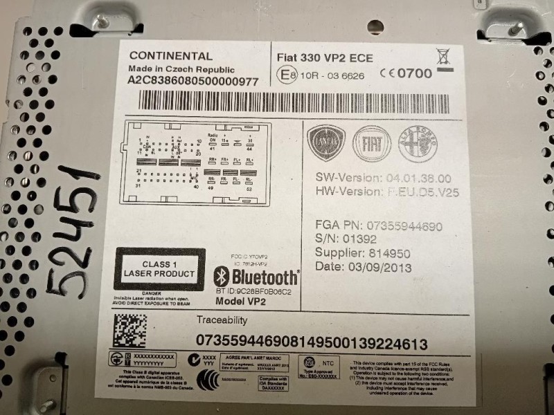 Unità Autoradio 07355944690 Fiat 500L 2013