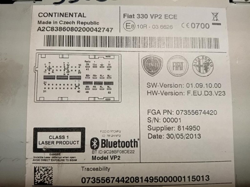 Unità Autoradio 07355674420 Fiat 500L 2013