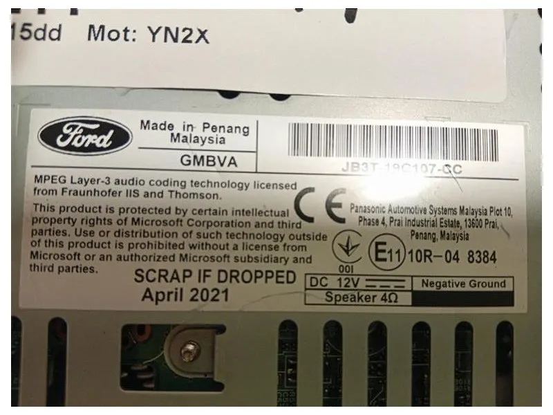 Unità Autoradio JB3T-19C107-CC Ford Ranger IV 2019