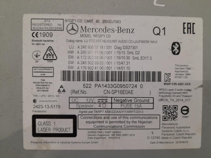 Unità Autoradio A1769024100 Mercedes Classe A W176 2015