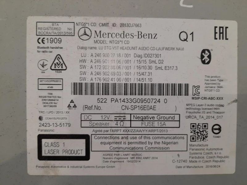 Unità Autoradio A1769024100 Mercedes Classe A W176 2015