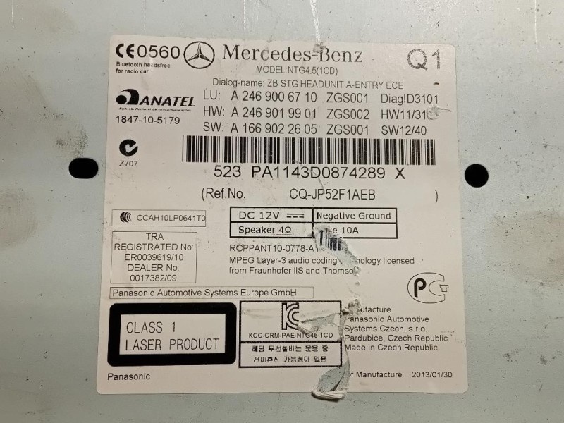 Unità Autoradio A246 901 99 01 Mercedes Classe B W246 2012