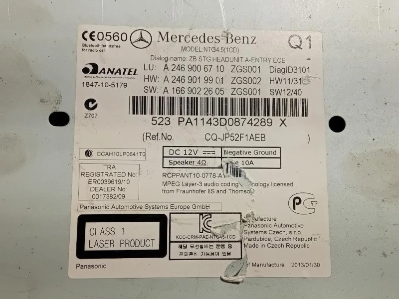 Unità Autoradio A246 901 99 01 Mercedes Classe B W246 2012