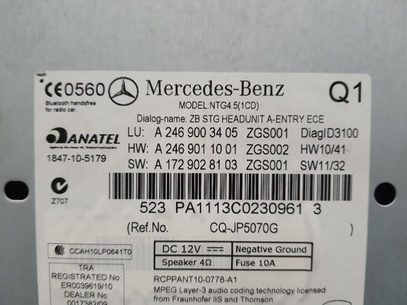 Unità Autoradio A2469003405 Mercedes Classe B W246 2012
