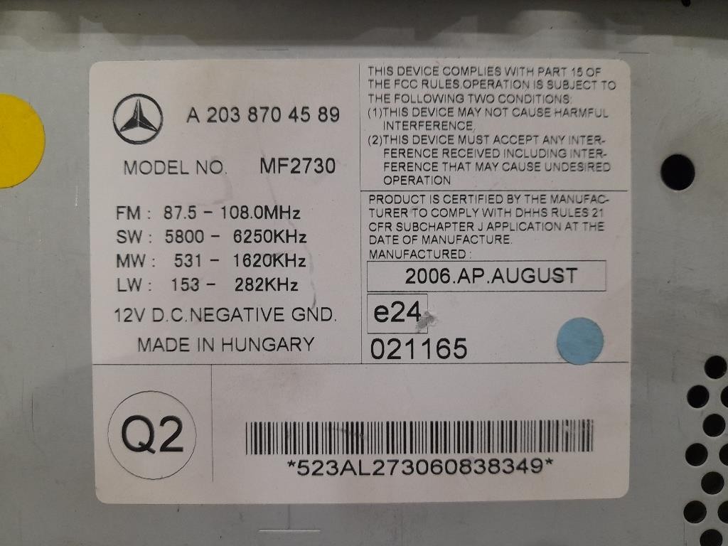 Unità Autoradio A2038704589 Mercedes Classe C W203 2000