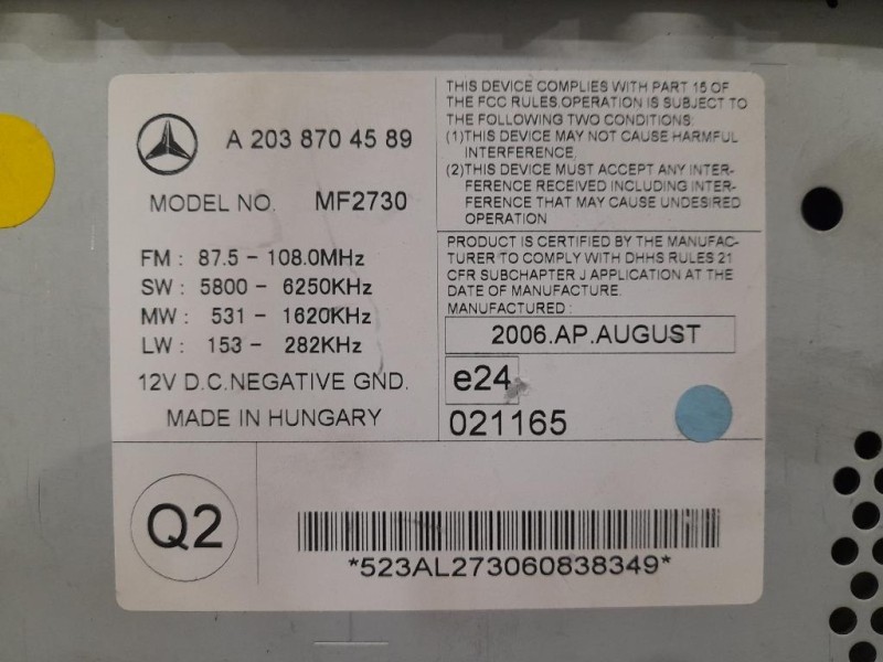 Unità Autoradio A2038704589 Mercedes Classe C W203 2000
