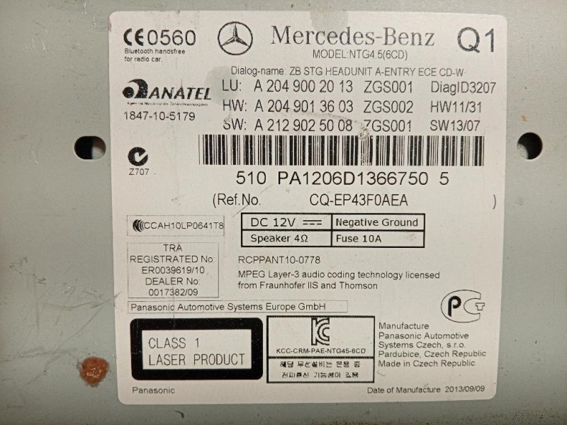 Unità Autoradio A2049002013 Mercedes Classe C W204 2011