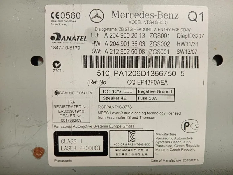 Unità Autoradio A2049002013 Mercedes Classe C W204 2011