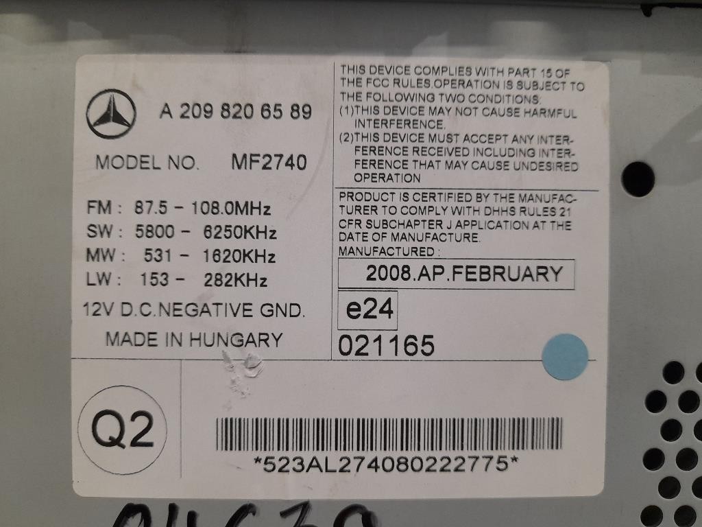 Unità Autoradio A2098206589 Mercedes Classe CLK C209 2003