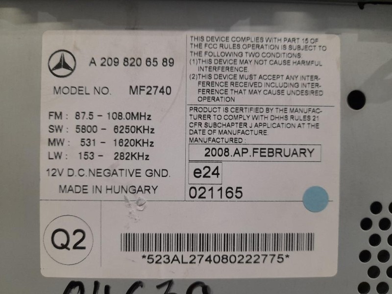 Unità Autoradio A2098206589 Mercedes Classe CLK C209 2003