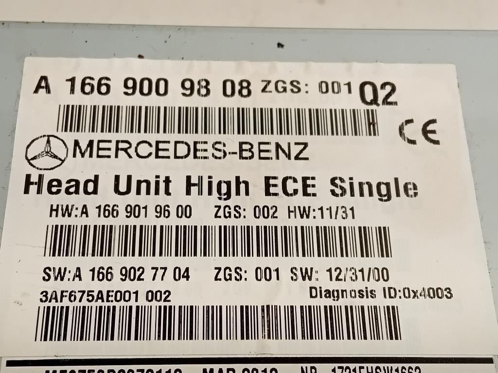 Unità Autoradio A166 900 98 08 NO CODICE SBLOCCO Mercedes Classe ML W166 2012