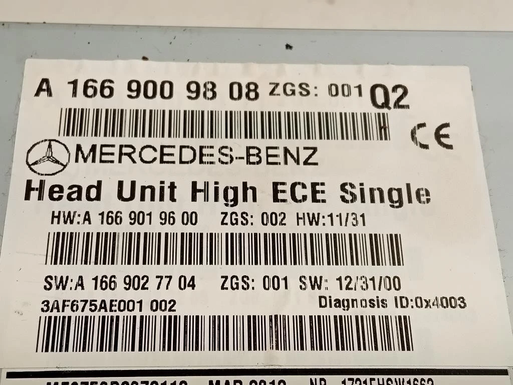Unità Autoradio A166 900 98 08 NO CODICE SBLOCCO Mercedes Classe ML W166 2012