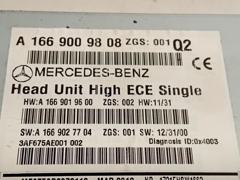 Unità Autoradio A166 900 98 08 NO CODICE SBLOCCO Mercedes Classe ML W166 2012