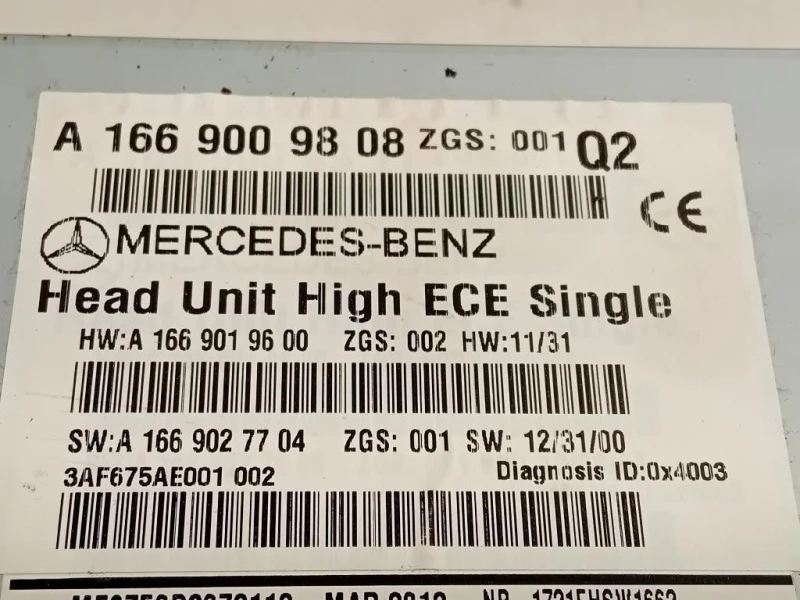 Unità Autoradio A166 900 98 08 NO CODICE SBLOCCO Mercedes Classe ML W166 2012