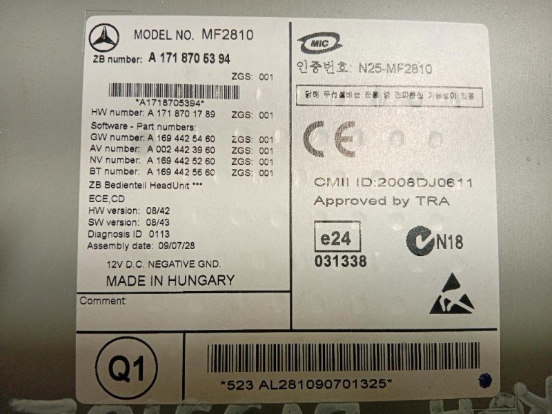 Unità Autoradio A1718705394 Mercedes Classe SLK R171 2004