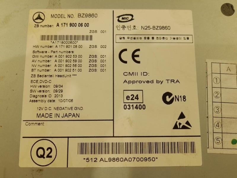 Unità Autoradio A1719000600 Mercedes Classe SLK R171 2008